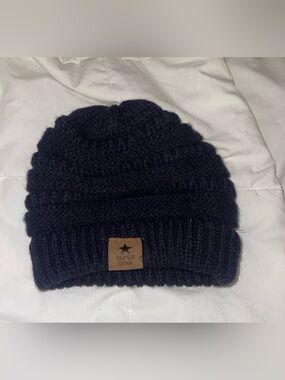 Super Star Knit Beanie - Blue with Leather Logo